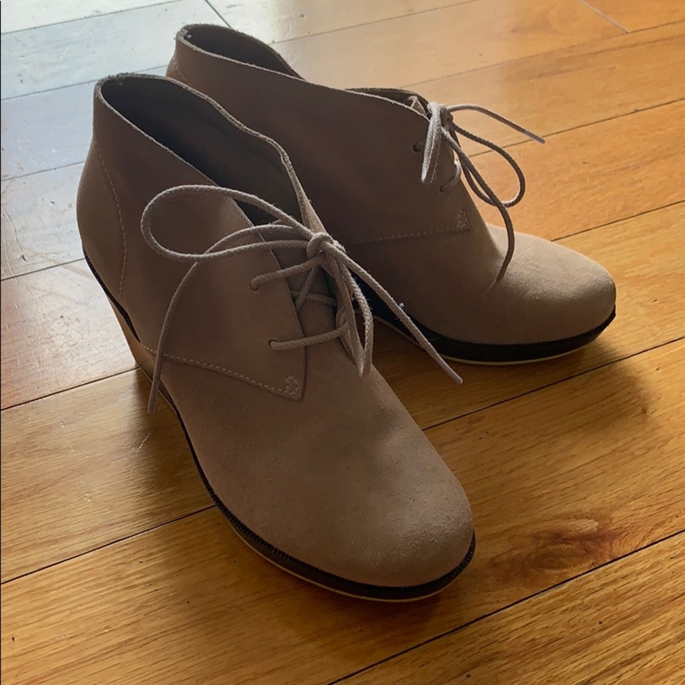 Tan wedge booties